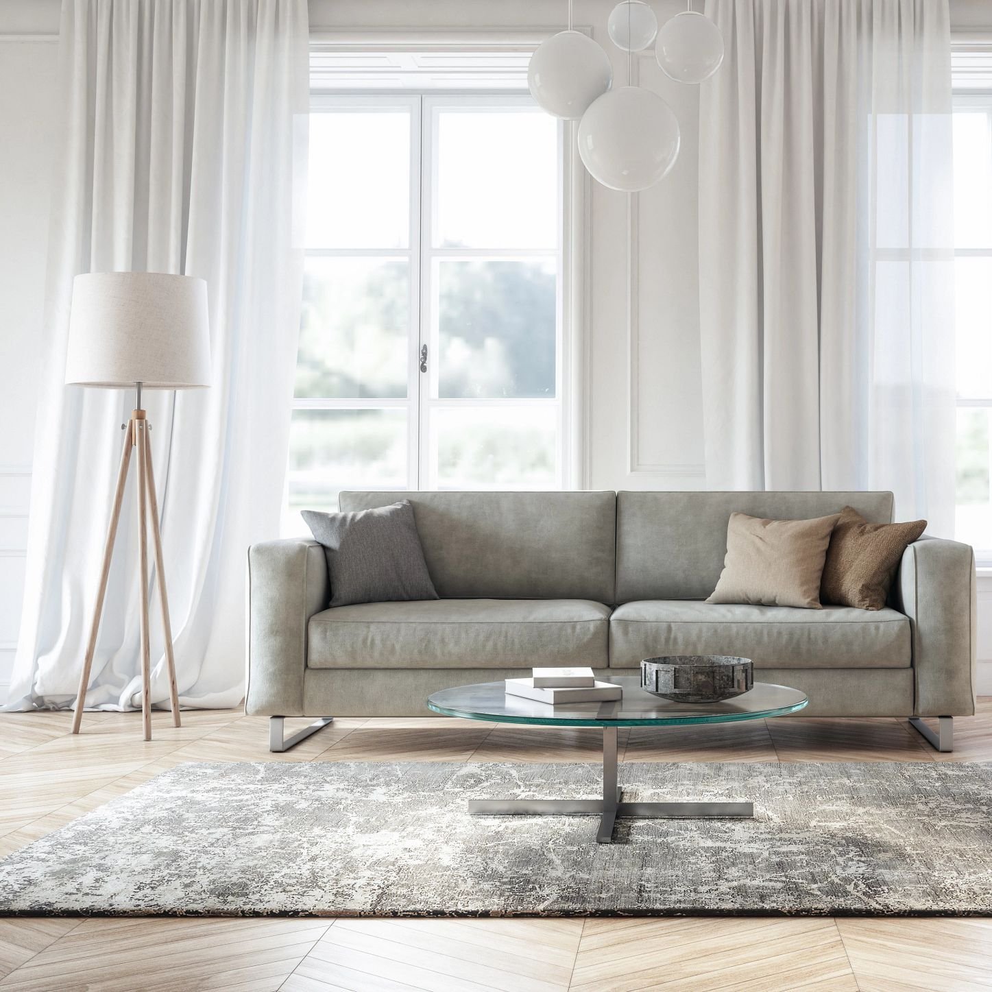 living room with hard floor and area rug - USA Carpets in GA